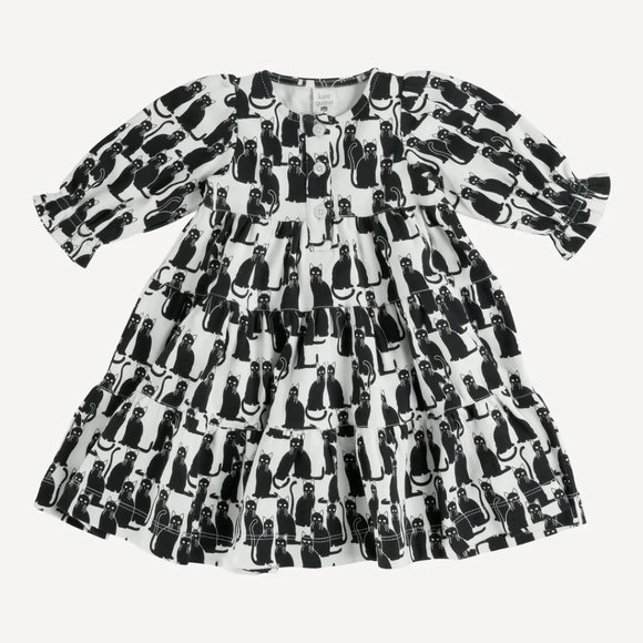 kate quinn Other - NWT Kate Quinn Long Sleeve Prairie Dress Black Cat Organic Cotton 3-6m